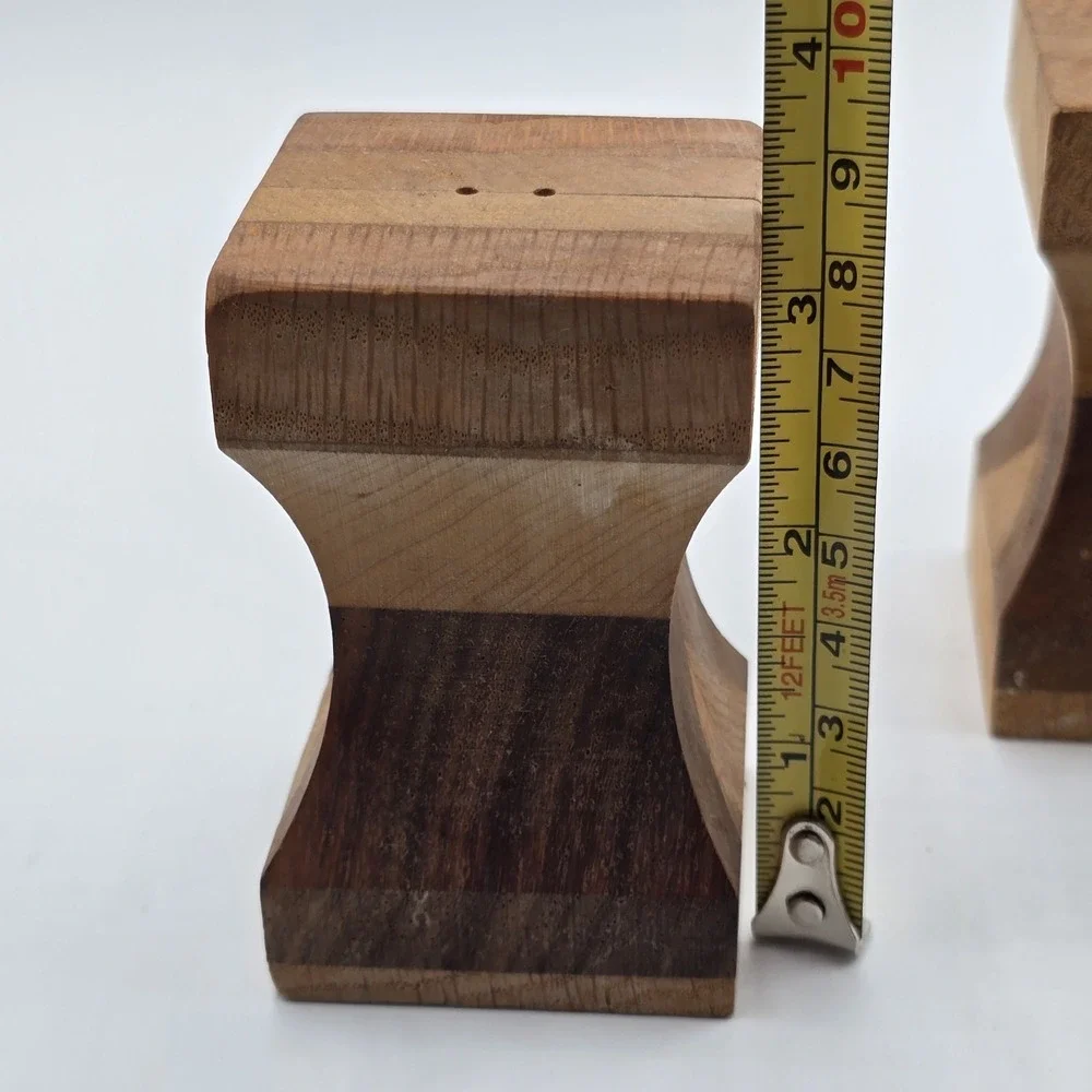 Vtg Wooden Salt &‎ Pepper Shakers MCM Mixed Woods Arrow Pattern Wood